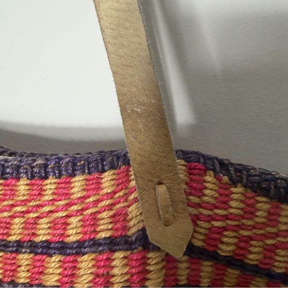 Vintage Straw Multicolor Woven Bag Leather Handle Purse - Picture 6 of 9